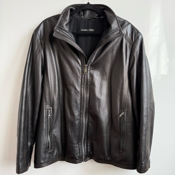 Andrew Marc VTG Black Leather Jacket with Removable Rabbit Fur Vest Lining - Picture 6 of 17